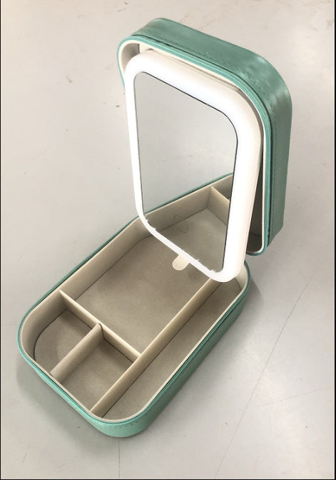 LED Makeup Storage Box with Mirror – Portable & Touch-Activated Organizer