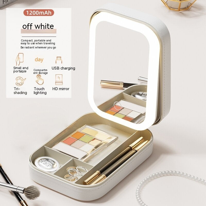 LED Makeup Storage Box with Mirror – Portable & Touch-Activated Organizer