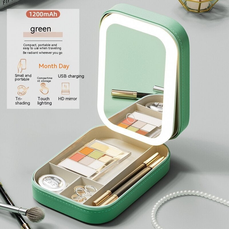 LED Makeup Storage Box with Mirror – Portable & Touch-Activated Organizer