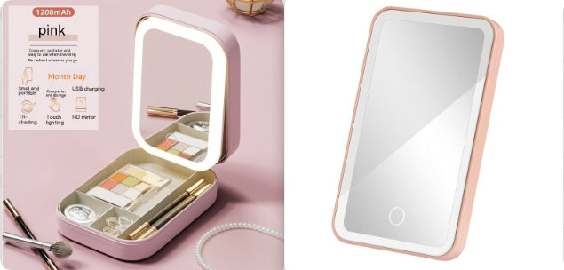 LED Makeup Storage Box with Mirror – Portable & Touch-Activated Organizer