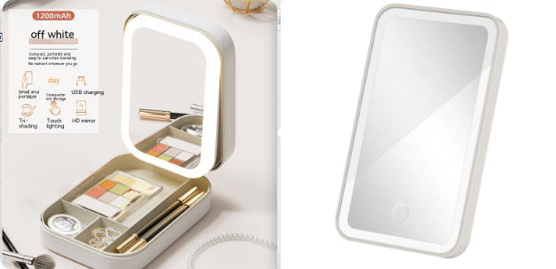 LED Makeup Storage Box with Mirror – Portable & Touch-Activated Organizer