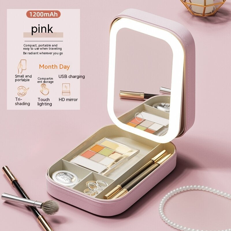 LED Makeup Storage Box with Mirror – Portable & Touch-Activated Organizer